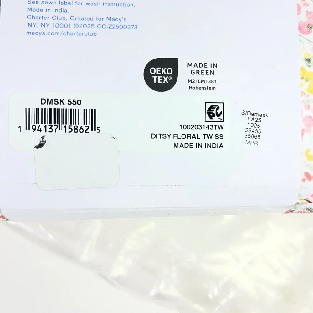Charter Club Damask Collection Ditsy Floral Twin Sheet Set 550 TC Cotton NIP‎